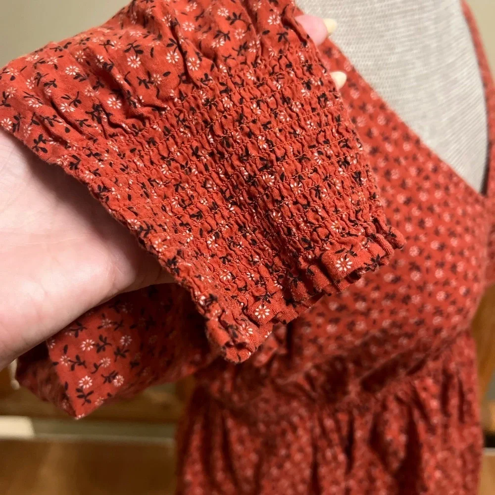 🍁 Madewell Tie-Back Peplum Blouse in Rust Floral (Size S)